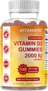 Vitamatic Sugar Free Vitamin D3 2000 UI - 120 Pectin Based Gummies - Gran sabor - Huesos saludables, Mood &amp; Immune System Function - Non-GMO - 120 Servings