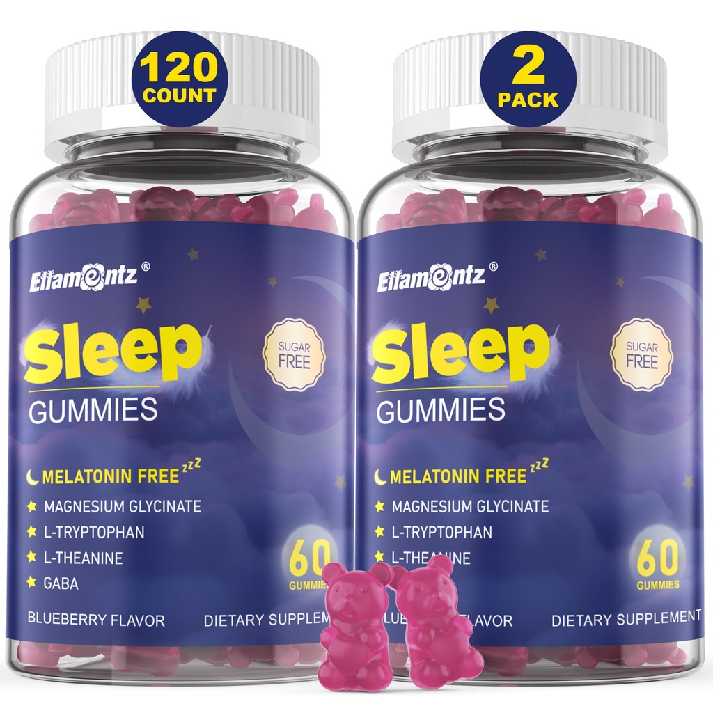 Sleep Gummies No Melatonin, Sleep Aid for Adults with Magnesium Glycinate, Melatonin Free Calm Sleeping Gummy Supplement with L-Tryptophan, L-Theanine, GABA, Ashwagandha, Valerian - Sugar Free, 120ct