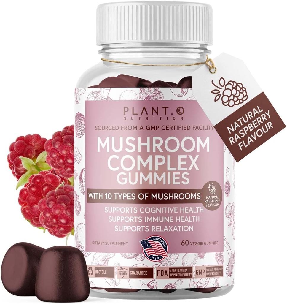 Mushroom Gummies Suplemento Premium [10 Mushroom Complex Extract] Delicious & Fast Acting Lion’s Mane, Reishi, Shiitake Nootropic Brain Support, Immune Support, Mood & Relaxation, 60 Chews