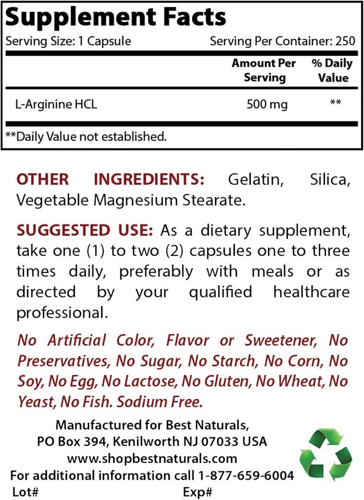 Mejores Naturales L-Arginina 500mg &amp; L-Citrulline 1500mg