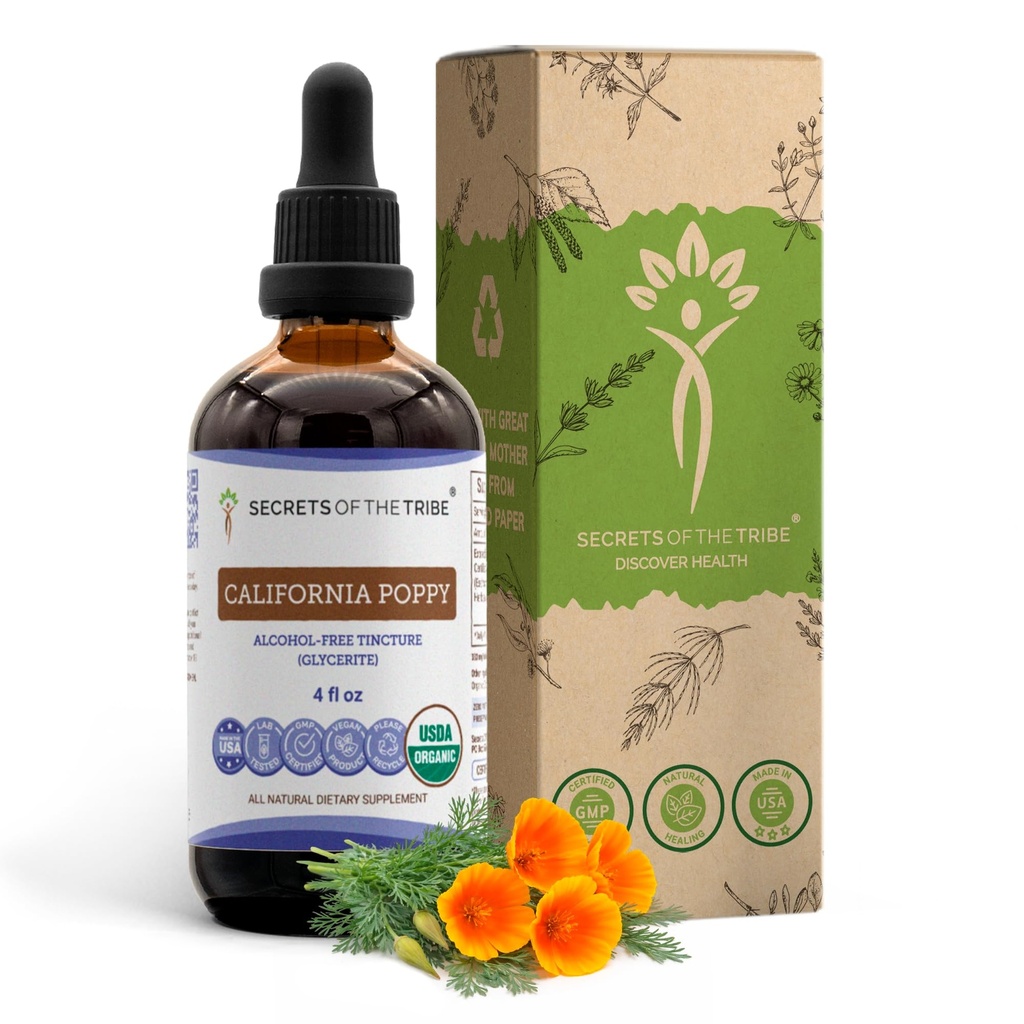 California Poppy USDA Organic Tincture ← Alcohol-FREE Extract, High-Potency Herbal Drops  Made from 100% Certified Organic California Poppy (Eschscholzia Californica) Dried Herb and Flower 4 oz
