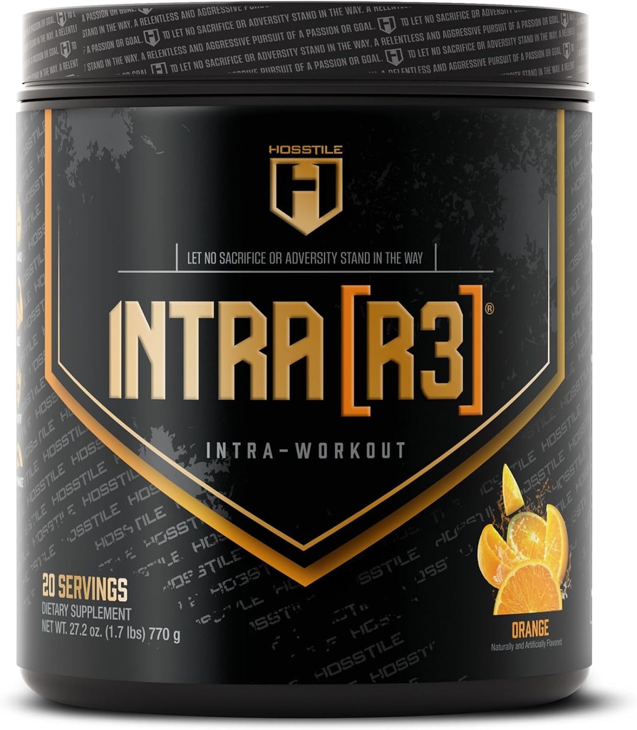 HOSSTILE Intra[R3] Intra Workout Powder, EAA " BCAA Drink with Carbs, Enhance Energy " Endurance, Build Lean Muscle " Improve Recovery, Orange, 20 Servings