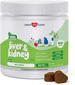 Leche Thistle for Dogs - 90 Soft Chews - Liver and Kidney Support - Hepatic Support with EPA &amp; DHA - Detox - Liver Supplement for Dogs with Choline and L-Arginine.