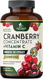 Pastillas de suplemento de arándano 25.000 mg - Alta Potencia Vitamina C Arándano para Hombres y Mujeres, Urinary Tract Health Support, Sugar Free, Gluten Free, Non-GMO, Cranberry Concentrate Extract - 120 cápsulas