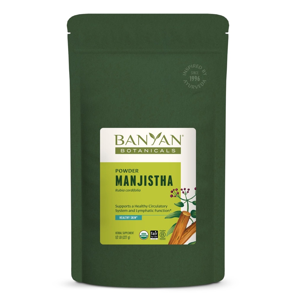 Banyan Botanicals Manjistha Powder – Suplemento Manjistha Ecológico – Limpieza de sangre ayurvédica y soporte del sistema linfático* – 1⁄2 lb. – No GMO Sosteniblemente Fuente Certified Fair for Life Fair Trade