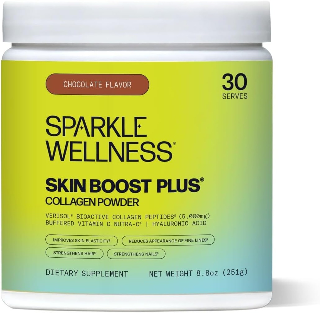 Sparkle Wellness VERISOL Bioactive Hydrolyzed Collagen Peptides  Collagen Powder Suplemento con Vitamina C ' Hyaluronic Acid for Hair, Skin y Nail Health ← Skin Boost Plus (Chocolate) [30-Serves]