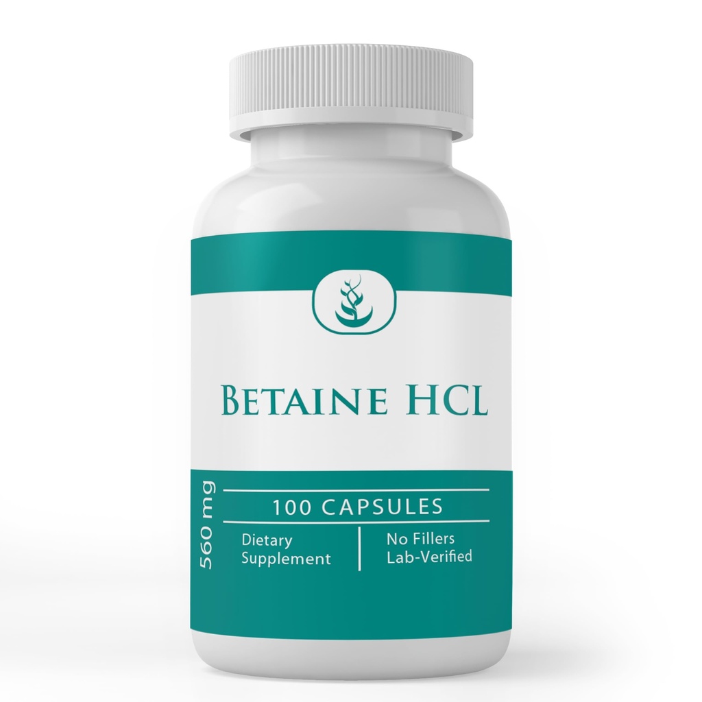PURE ORIGINAL INGREDIENTES Betaine HCL, (100 cápsulas) Siempre puro, sin aditivos ni artillería, Lab Verified