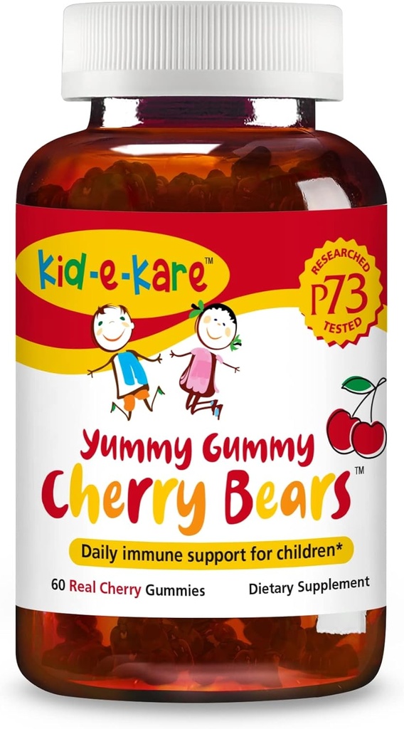 NORTH AMERICAN HERB &amp; SPICE Kid-e-kare Yummy Cherry Bears - 60 Real Cherry Gummies - Daily Immune Support for Children - with P73 Oreganol & Black Seed Oil - Non-GMO - 30 Servings