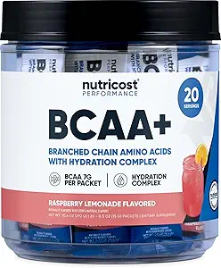 Nutricost BCAA+ Hydration Raspberry Lemonade (20 Stickpacks) - Aminoácidos de cadena ramificados con complejo de hidratación - Gluten-Free, Non-GMO