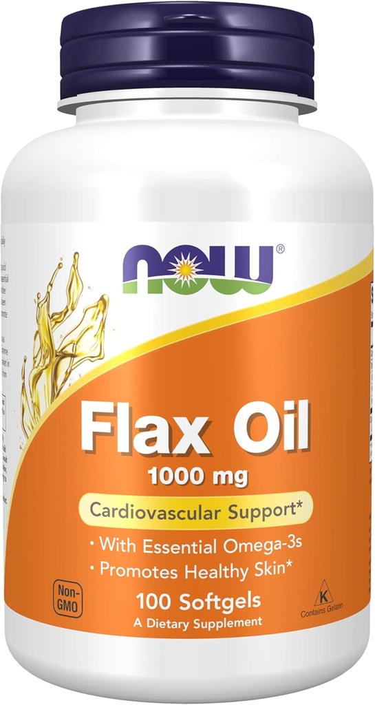 AHORA Suplementos de alimentos, aceite de Flax 1000 mg elaborados con aceite de Flax orgánico, soporte cardiovascular*, 100 Softgels