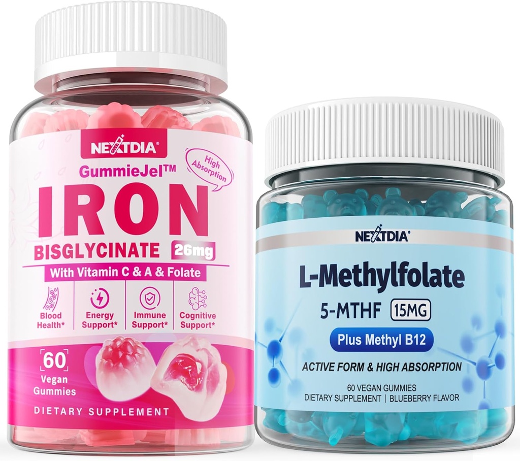 L-MetilFolate 15mg + Iron Bisglycinate 26mg Gummies rellenos
