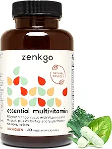 Zenkgo Mujeres Vitaminas + Probióticos 25B CFU + Alimentos completos orgánicos, soporta inmunidad, digestión, energía, vitaminas diarias A, E, B6, B12, Vegan D3, K2 (MK-7), Folato, minerales, superalimentos(60Ct/30Day)