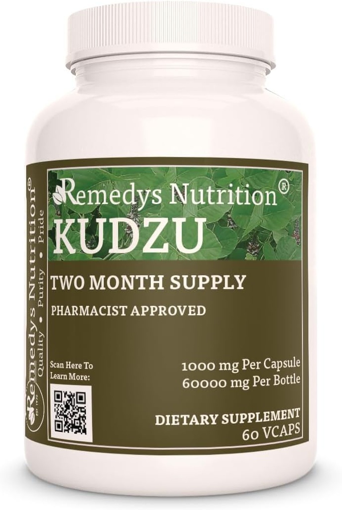 Nutrición de Remedy Kudzu Root  1,000mg, 60 Vegan Capsules Herbal Suplemento dietético  Two Month Supply