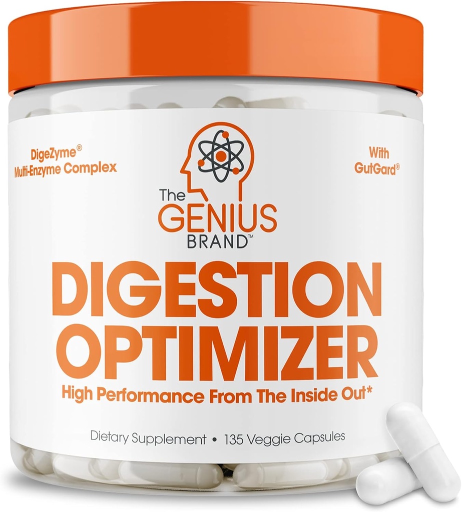El Genius Brand Genius Digestion Optimizer - Suplemento Digestivo para Gut Health & Immune Support - No Proprietary Blends - Vegan, No Gluten-Free - 135 Veggie Capsules