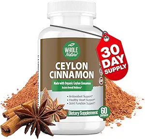 Cápsulas de canela 1200mg. Suplemento de canela de Ceilán Orgánico, Cállas de canela Apoyo Corazón, Cerebro, Hueso, Conjunto, Metabolismo. True Cinnamon Powder, Non-GMO, Gluten Free, Vegan 60 ct (1)