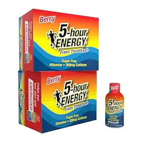ENERGÍA 5 horas Zapato de energía de fuerza regular, Berry Flavor (1,93 oz., 24 cuenta) Cero Calories &amp; Sugar-Free 200 mg Zapato calentado, Aminoácidos &amp; B Vitaminas, Suplementos dietéticos