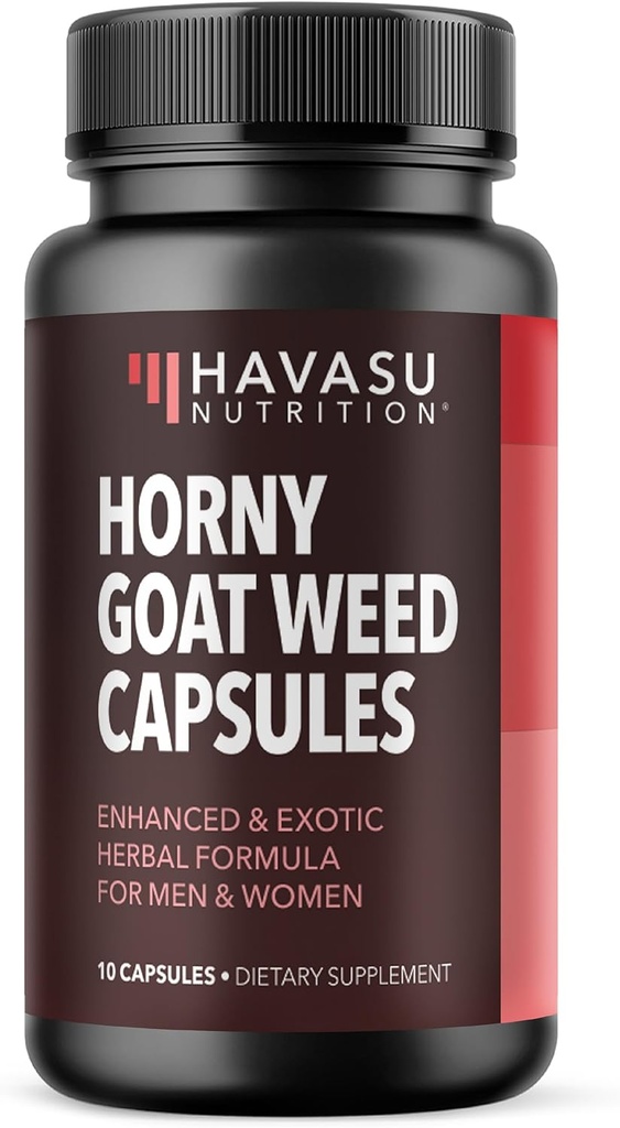 Unisex Horny Goat Weed Capsules for Men &amp; Women - Extra Strength Performance & Energy Support with Tongkat Ali, Muira Puama, and Saw Palmetto - 10 Count - Herbal Supplement for increased Endurance