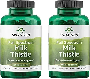 Swanson Milk Thistle - Herbal Liver Support Supplement - Natural Formula Helping to Maintain Global Health &amp; Wellbeing - (100 cápsulas, 500 mg cada uno) 2 Pack
