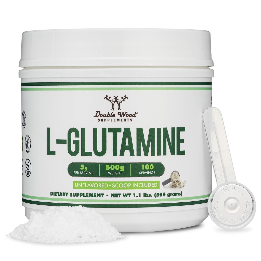 L Glutamine Powder 1.1lbs (100 Servings of 5 Grams Each - Third Party Tested L-Glutamine Powder) Unflavored, Keto, Vegan Friendly (with Scoop) for Exercise Endurance and Gut Health by Double Wood