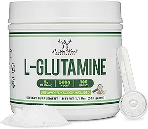 L Glutamine Powder 1.1lbs (100 Servings of 5 Grams Every - Third Party Tested L-Glutamine Powder) Unflavored, Keto, Vegan Friendly (with Scoop) for Exercise Endurance and Gut Health by Double Wood