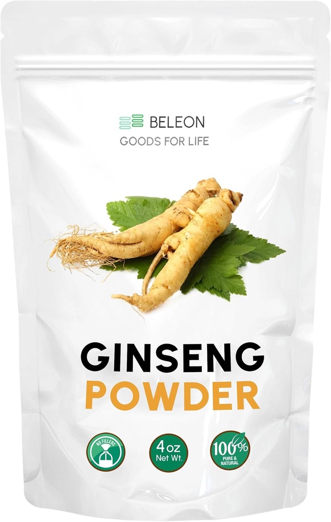 Ginseng Root Powder 4oz - Herbal Suplemento Panax Ginseng, Active Ginsenosides, Rich in Antioxidants