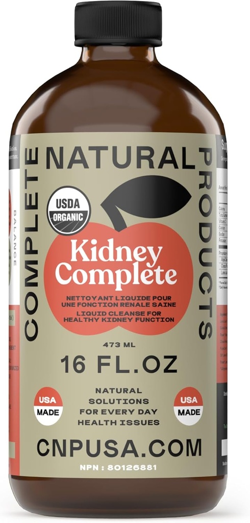 Productos naturales completos de riñón - botella de vidrio de 16 oz, limpieza del riñón