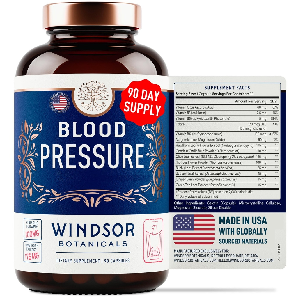 Suplemento de soporte de presión sanguínea - Té verde, Hibiscus, Hawthorn, Ajo - Vitamina de presión sanguínea, Mineral y Naturales Activados - 3 Mes de suministro, 90 cápsulas