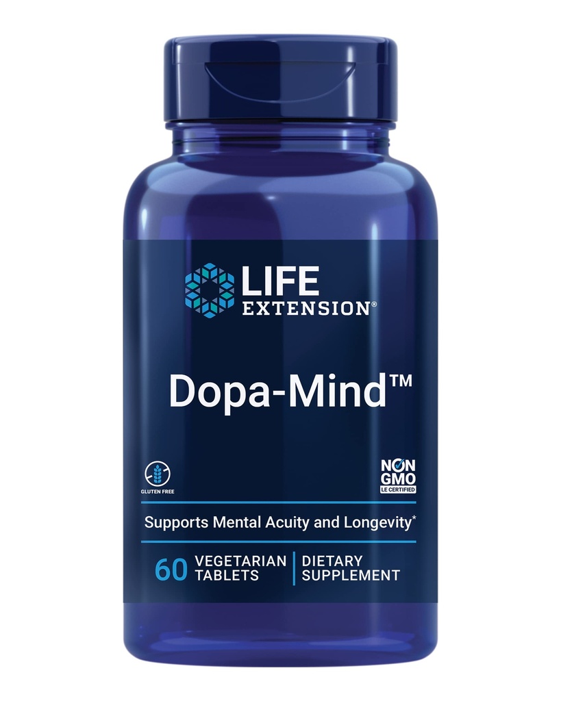 Extensión de vida Dopa-MindTM, Dopamine Support Supplement, Supports Cognitive Performance, Healthy Dopamine Production, Gluten-Free, Non-GMO, Vegetarian, 60 Tablets