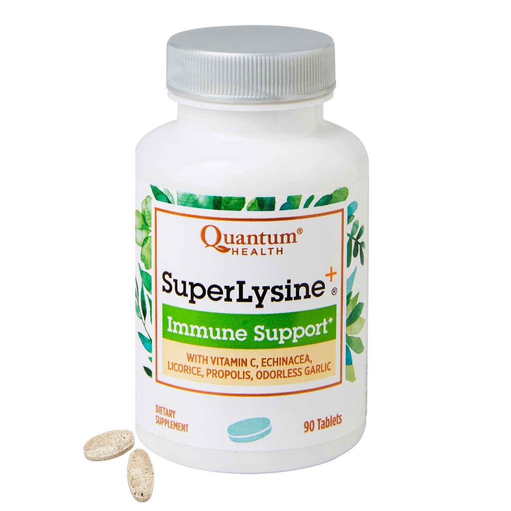 Quantum Health Super Lysine+ / Advanced Formula Lysine+ Immune Support with Vitamin C, Echinacea, Licorice, Propolis, Odorless Garlic (90 Tablets)