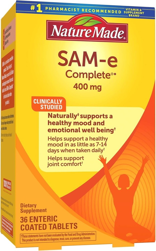 Nature Made SAM-e Complete 400 mg, Suplemento dietético para el soporte de orina, 36 Tabletas, 36 Day Supply
