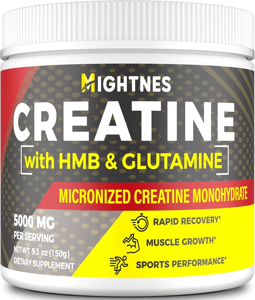Cretina HMB, Polvo Creatino para Hombres &amp; Mujeres, Monohidrato de Creatina Micronizado para el Crecimiento del Musculo &amp; Recuperación y Mayor Fuerza, Rendimiento, Creatina HMB con Glutamina, Gluten Gratis, 30 Servimientos