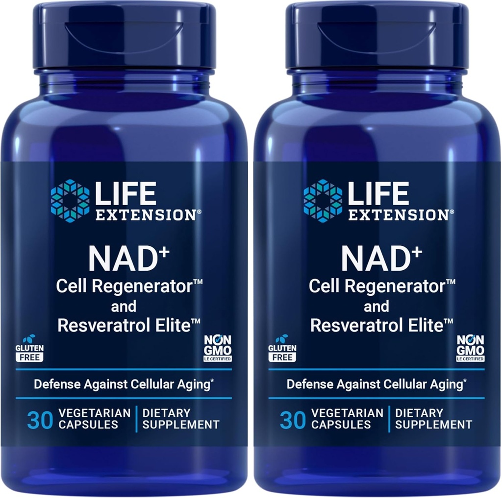 Life Extension NAD+ Regenerador celular y reveratrol Elite, NIAGEN nicotinamide riboside, Trans-resveratrol, quercetina, Fisetin, for Longevity, Energy, and oxidative Stress, 30 Vegetarian Capsule