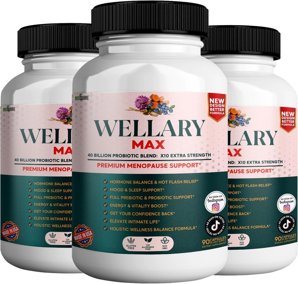 Wellary Max Menopause Support Suplemento, 40 Billion CFU Probiotic Blend, 90 cápsulas (3)