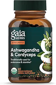 Gaia Herbs Adaptogen Performance Mushrooms & Herbs - Energy Support Supplement to Help Sustain Endurance and Stamina* - Contains Cordyceps and Ashwagandha - 60 Organic Vegan Capsules (30-Day Supply)