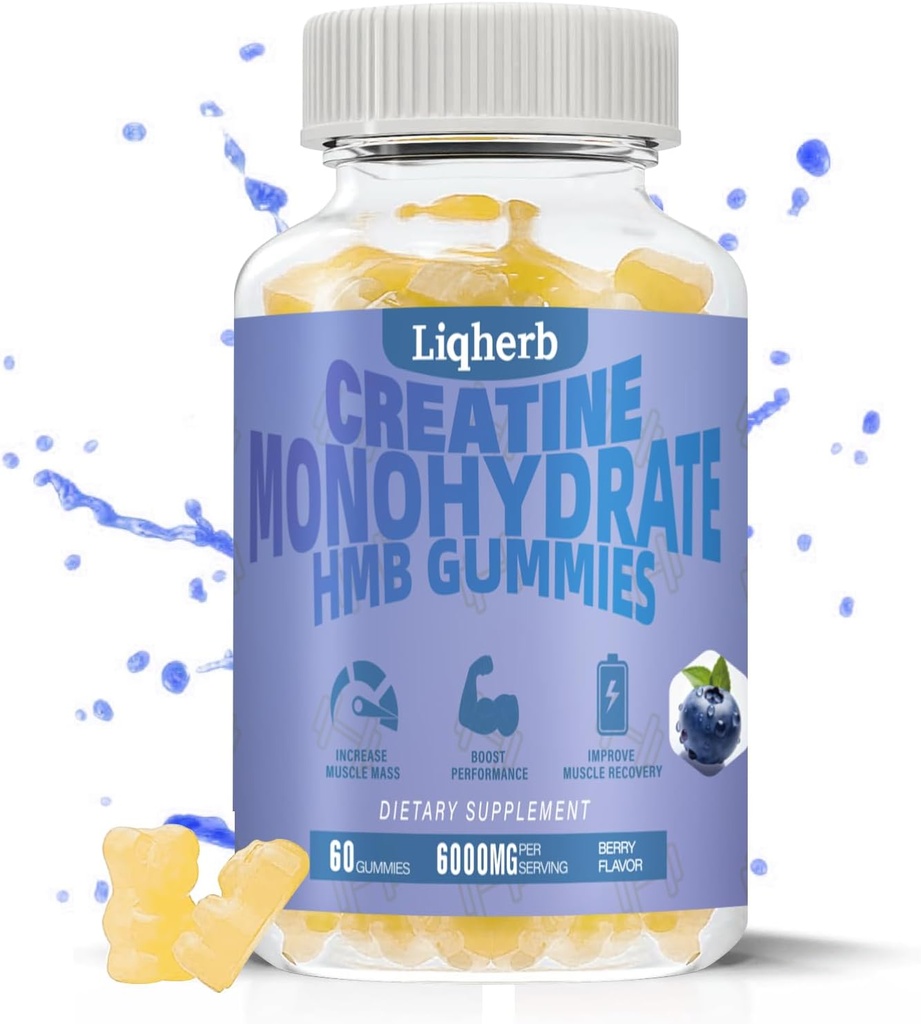 Creatine HMB Gummies for Adults,Creatine Monohydrate 5000mg and HMB 1000mg Supports Muscle Recovery, Relieves Soreness, Improves Endurance, Non-GMO, Vegan, Gluten-Free, 120