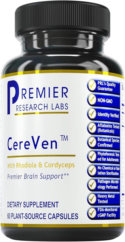 Premier Research Labs CereVen - Herbal Brain Supplement for Memory & Focus Destacando Rhodiola Rosea, Rhodiola Rosea Supplement for Brain Health Support - 60 Vegetarian Capsules