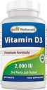 Mejores Naturales Vitamina D3 2000 UI (50 mcg) - 100 Tabletas - 100 Días Suministro - Ayuda Apoyo Salud Inmune, Huesos fuertes y dientes, & Función muscular (100 Cuenta (Pack of 1))