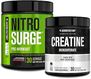 Gato Fábrica NITROSURGE Pre-Workout Suplemento - Bombas intensas (30 Servimientos, sandía) & polvo de monohidrato de crema para el crecimiento del músculo (30 Servimientos, Desflavorados)