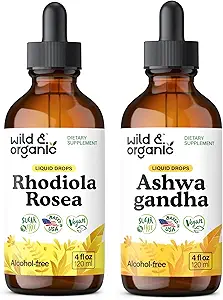 Wild &amp; Organic Rhodiola Rosea Tincture 4 fl oz &amp; Ashwagandha Tincture 4 fl oz