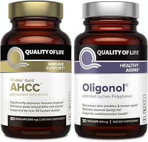 Características de la calidad de vida Kinoko Gold AHCC y Oligonol Lychee Extract - Immune Support Healthy Aging Bundle