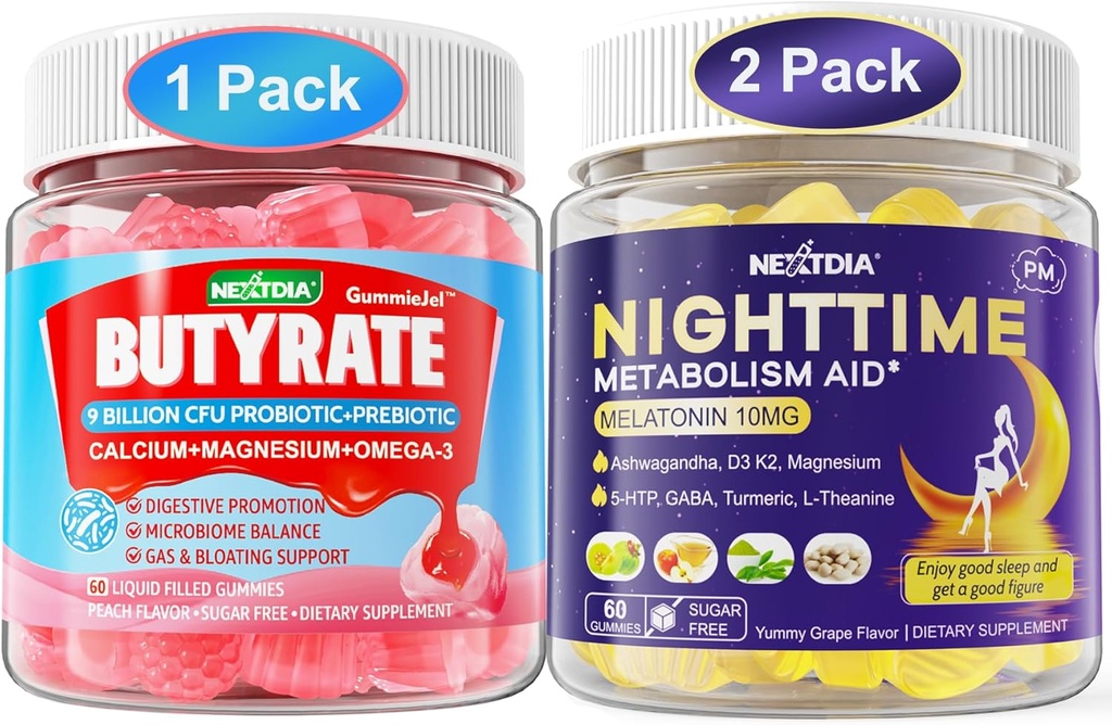 Bundle: Mangas de mantequilla con Probiótico + Prebiótico + Postbiótico &amp; Melatonina 10mg 20mg Tiempo de noche Metabolismo