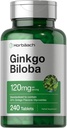 Horbäach Ginkgo Biloba Suplemento TEN 120mg TEN 240 Tablets TENIDO Resumen herbario estandarizado ANTE Flavone Glycosides ANTE Vegetarian, Non-GMO, y Gluten Free