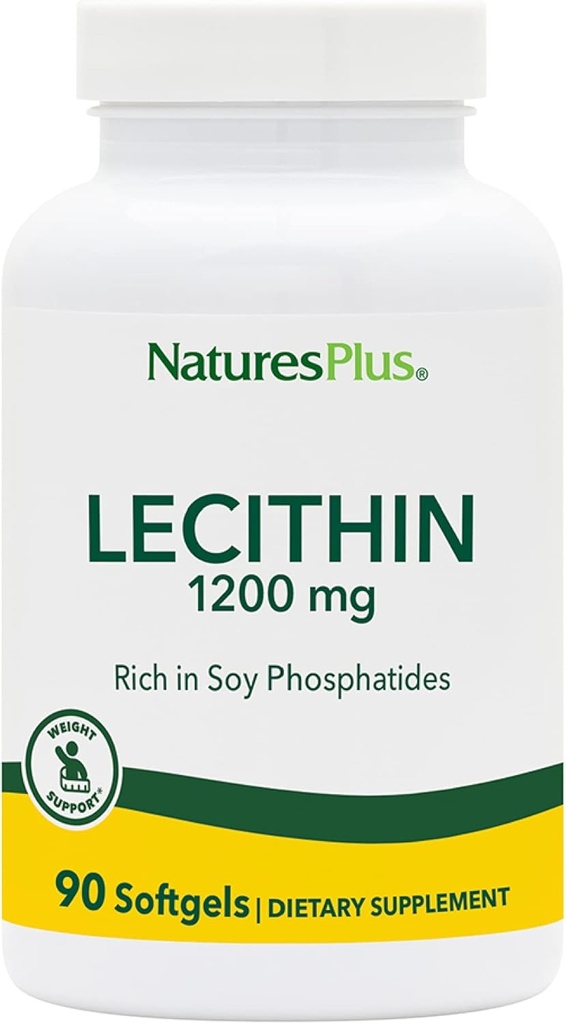 NaturesPlus Lecithin - 1200 mg, 90 Softgels - Rich in Soy Phosphatides - Gluten Free - 90 Servings