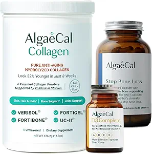 ALGAECAL Calcium, Vitamina D3 &amp; Collagen Bundle – Collagen with Clinically-Supported Verisol, Fortibone & Fortigel, Plus 13 Bone Supporting Minerals and Vitamin ADEK for Bone Health & Anti-Aging