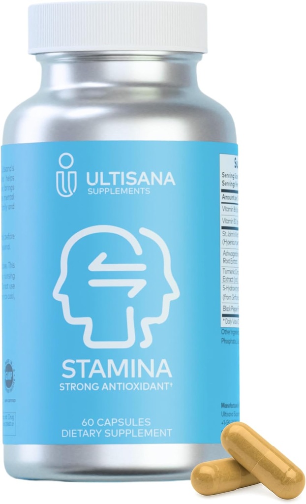 Stamina Antioxidante " Stress Relief Supplement  durable for Enhanced Mood, Boost Energy, Immune " Sleep Support ← Vitamin B12 " B6, Ashwagandha, Turmeric, 5-HTP " More Silencio Non-GMO, 60 cápsulas