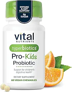 Hyperbiotics Vital Nutrients Pro Kids Probióticos para niños sin alérgenos Probióticos para niños que sufren Immune, Gut y Digestive Health ← Sugar-Free Orange Flavor ← 60 Chewable Tablets