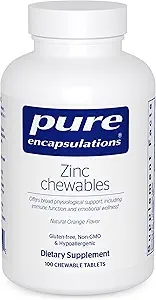 Pure Encapsulations Zinc Chewables ← Suplemento para Immune System Support, Growth and Development, and Wound Healing ← 100 Chewable Tablets ← Natural Orange Flavor