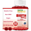 SHIFAA NUTRITION Vegan Biotin Gummies for Adult & Kids | 90 Gummies | 5000 mcg 45 Servings | Non-GMO | Gluten, Gelatin, Peanuts, Egg & Dairy Free | Biotin Gummy Vitamins for Hair, Skin & Nails Halal
