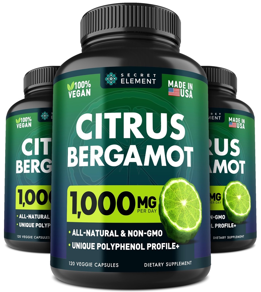 3 Pack Citrus Bergamot Extracto 1000mg, Suplemento para el Corazón, Apoyo al Sistema Inmunitario y Envejecimiento Saludable - Puro 360 cápsulas Vegan