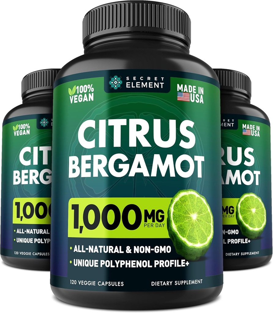 3 Pack Citrus Bergamot Extracto 1000mg, Suplemento para el Corazón, Apoyo al Sistema Inmunitario y Envejecimiento Saludable - Puro 360 cápsulas Vegan